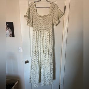 VICI floral smocked midi dress with puff sleeves